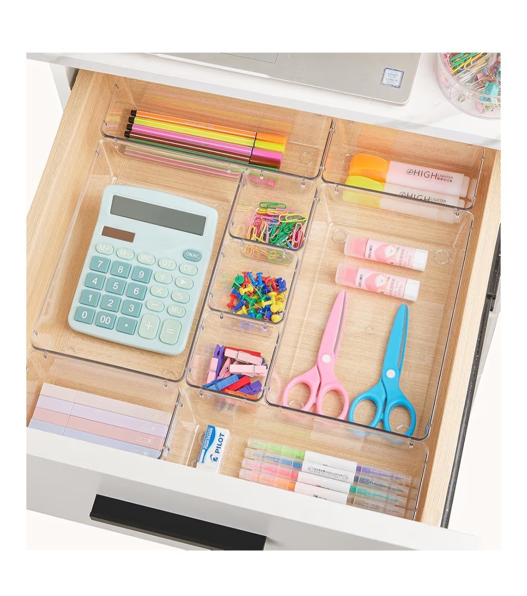25 Pack Clear Plastic Drawer Organizer Trays, 4 Sizes, Non-Slip Design