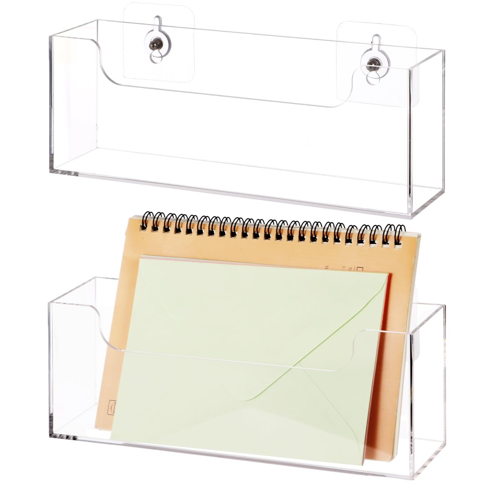 2 PCS Clear Acrylic Mail Holder Box Wall Mount Tabletop Letter Organizer