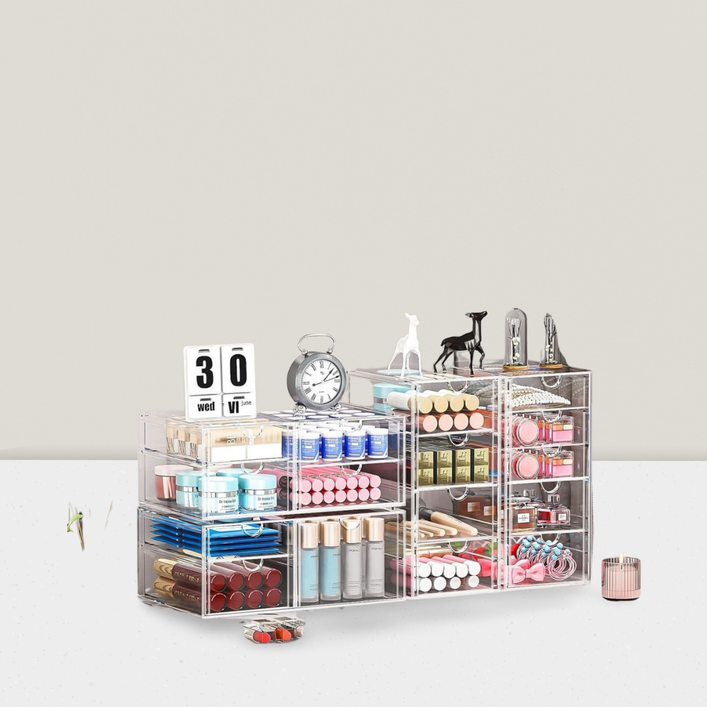 Makeup Organizer 16 Drawers 4 Pcs Desktop Office Desk Accessories Clear Storage