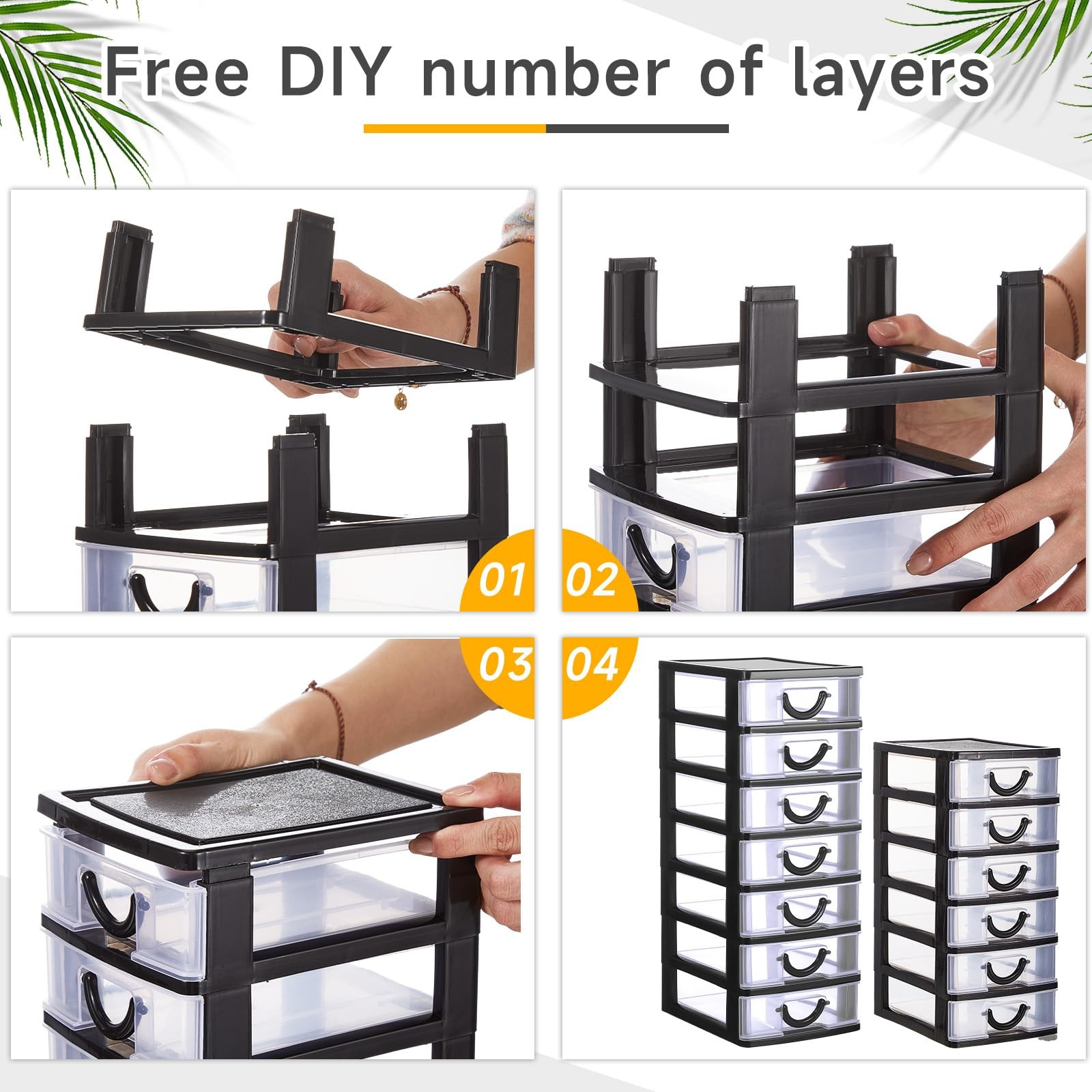Thyle 2 Pcs Plastic Drawers Organizer Mini Stackable 7 Tier, Black