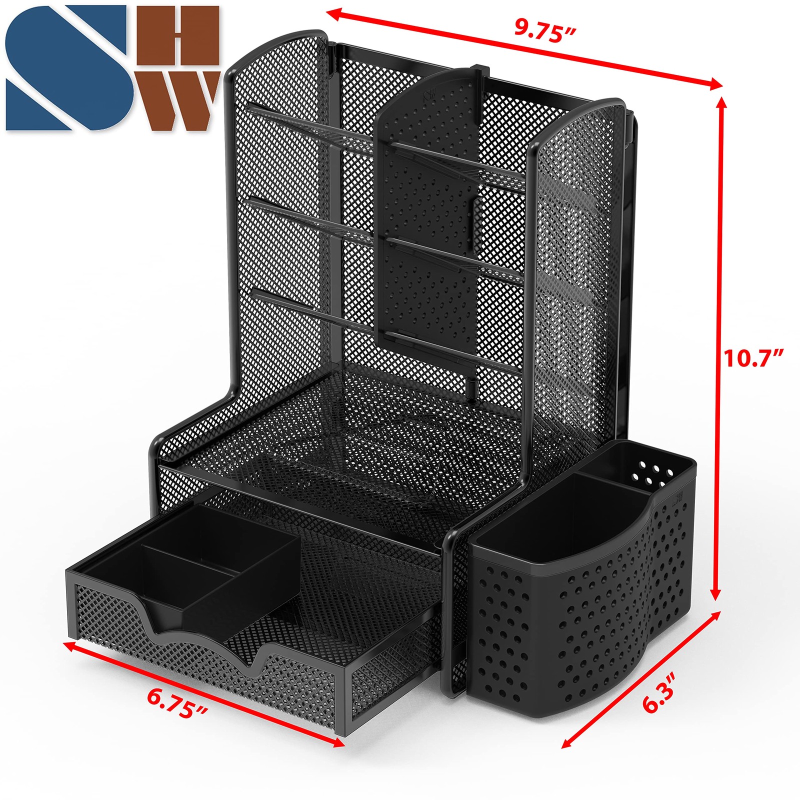Simple Houseware SHW 6-Compartment Desktop Organizer with Drawer, Black