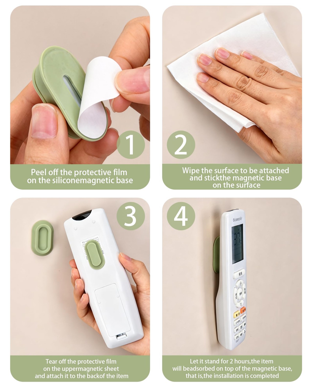 4-Pack Magnetic Remote Control Holder – Silicone Wall Mount Organizer with Se…