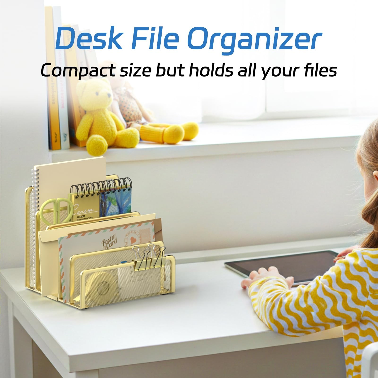 ReePlan Mail Organizer Countertop with 5 Slot, Metal Holder for Gold