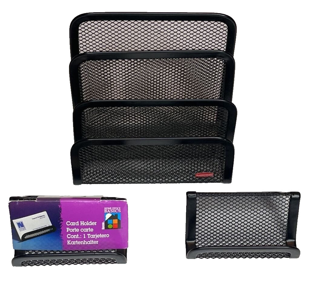 Home Office Basics Black 3 Section Letter Organizer 2 Business Card Holders