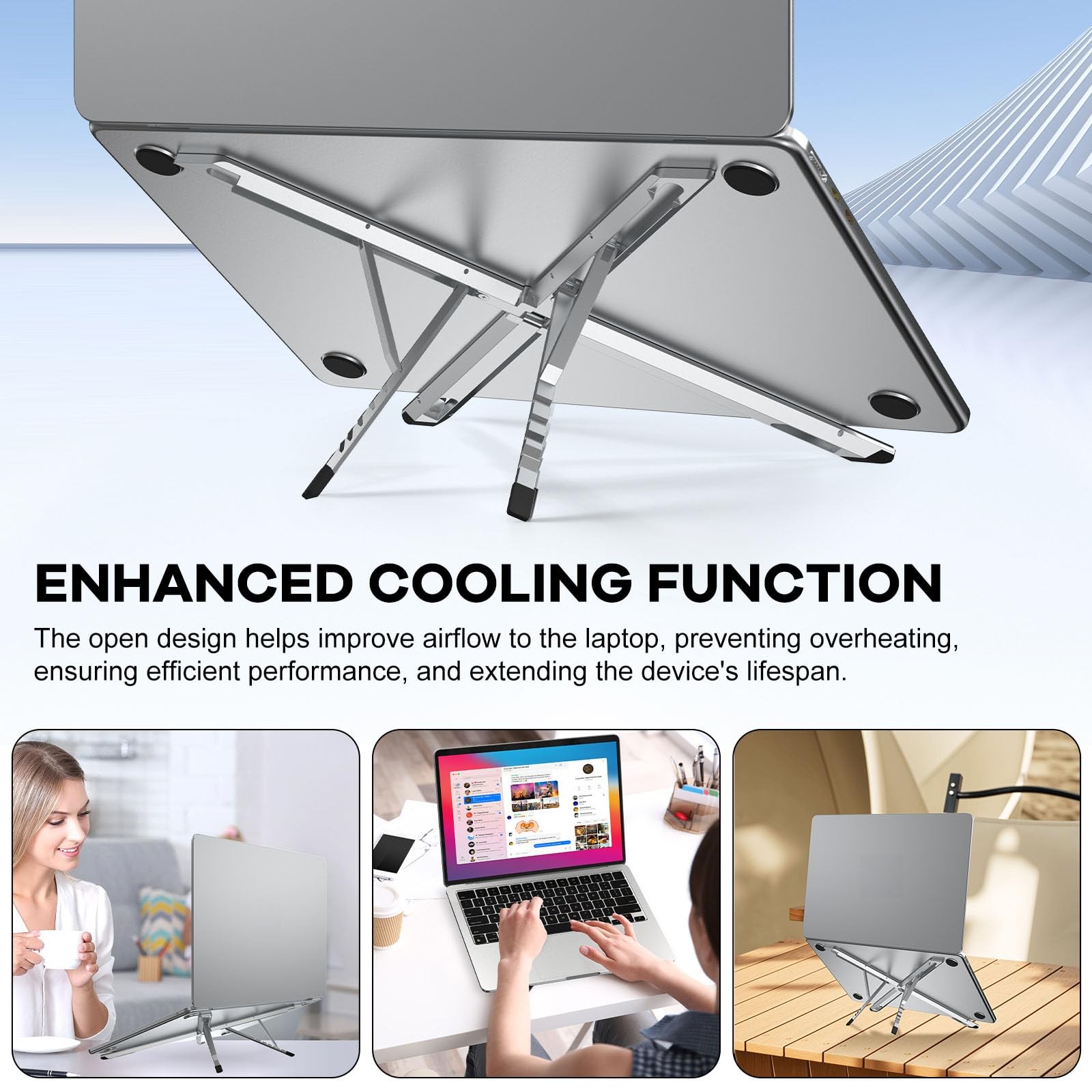 POPOACTI Foldable Laptop Stand, Ergonomic Aluminum Desktop Holder small, Grey