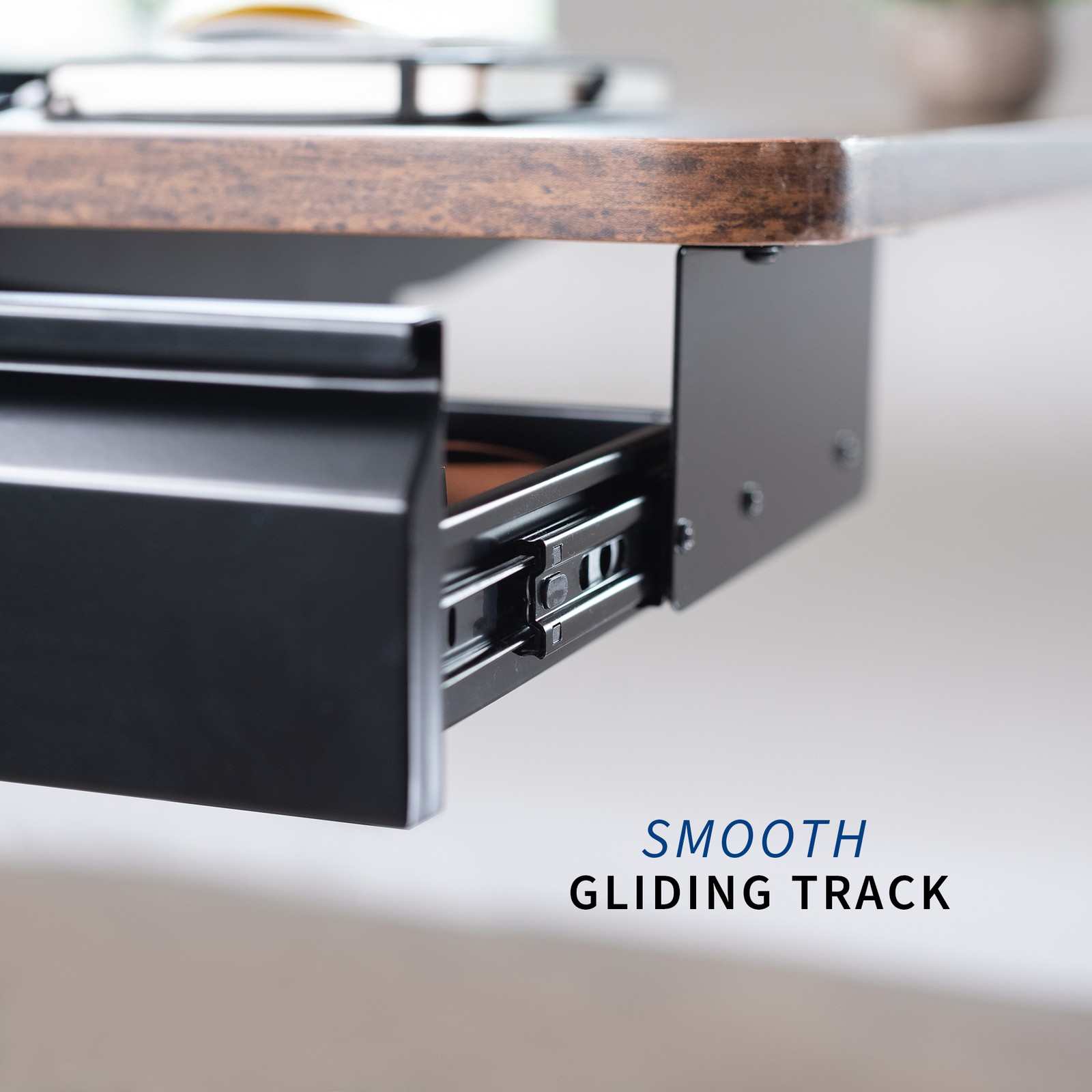 VIVO Black 16″ Pull Out Under Desk Storage Drawer with Built-in Power Strip