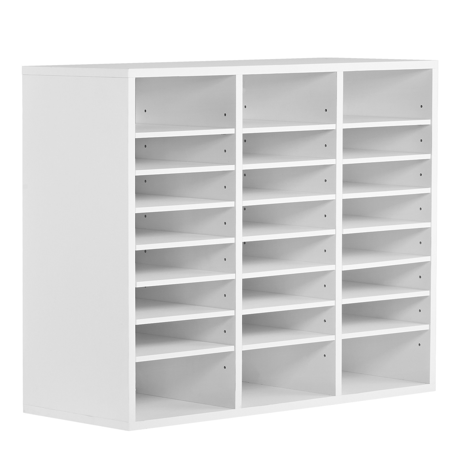 Wooden Literature Organizer 24 Compartments with Adjustable Shelves White