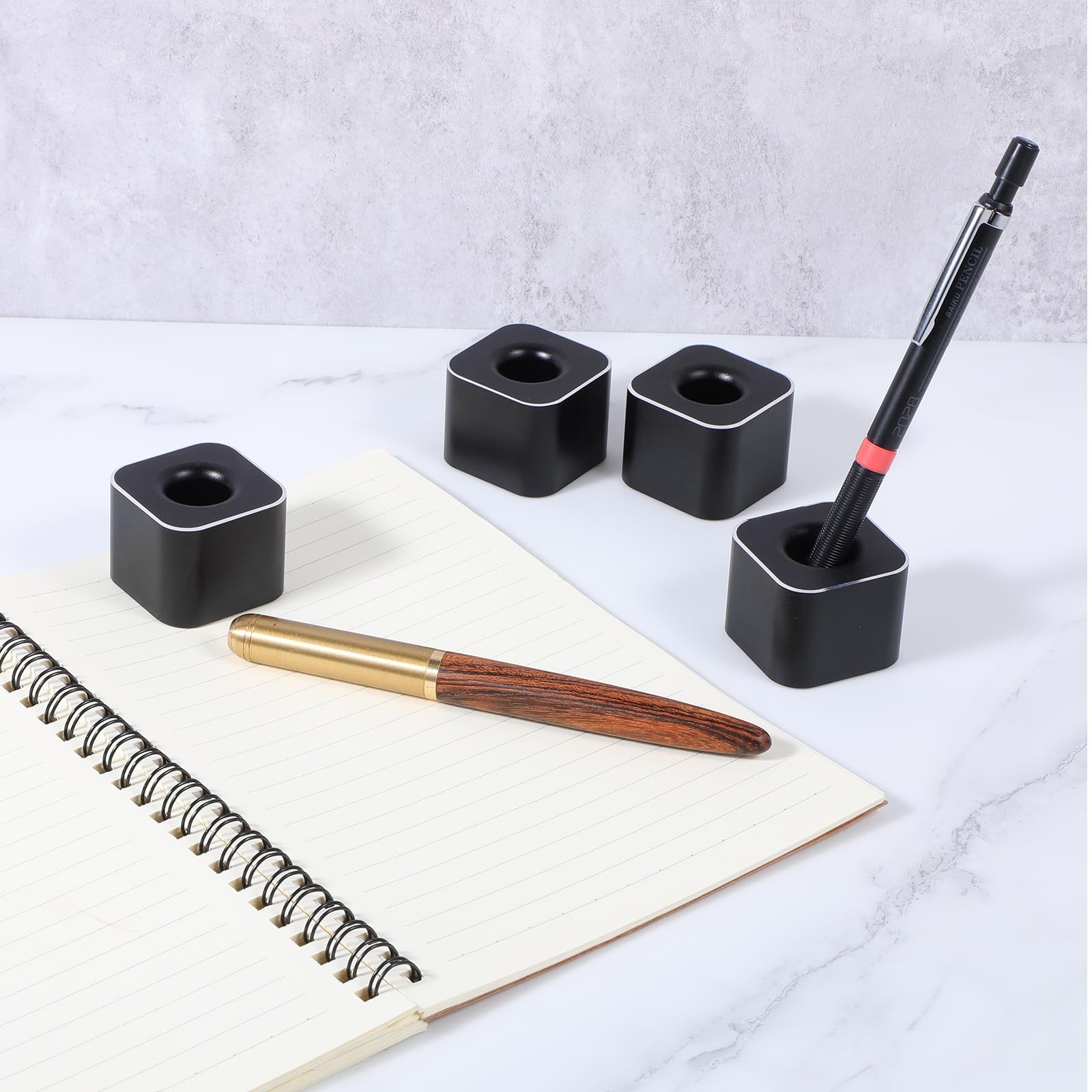 4 Pieces Single Pen Holder For Desk, Solid Metal Fountain Pen Stand, Square P…