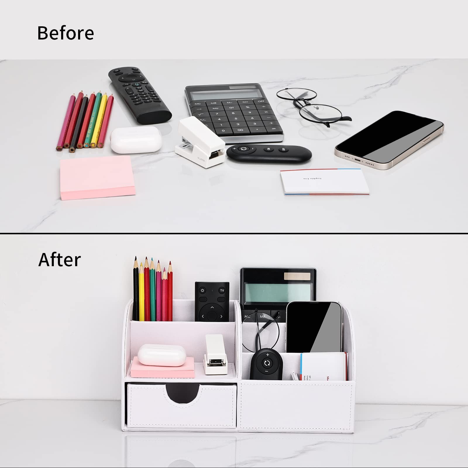 Pu Leather Desk Organizer Pen Pencil Holder Office Supplies Caddy Storage Box…