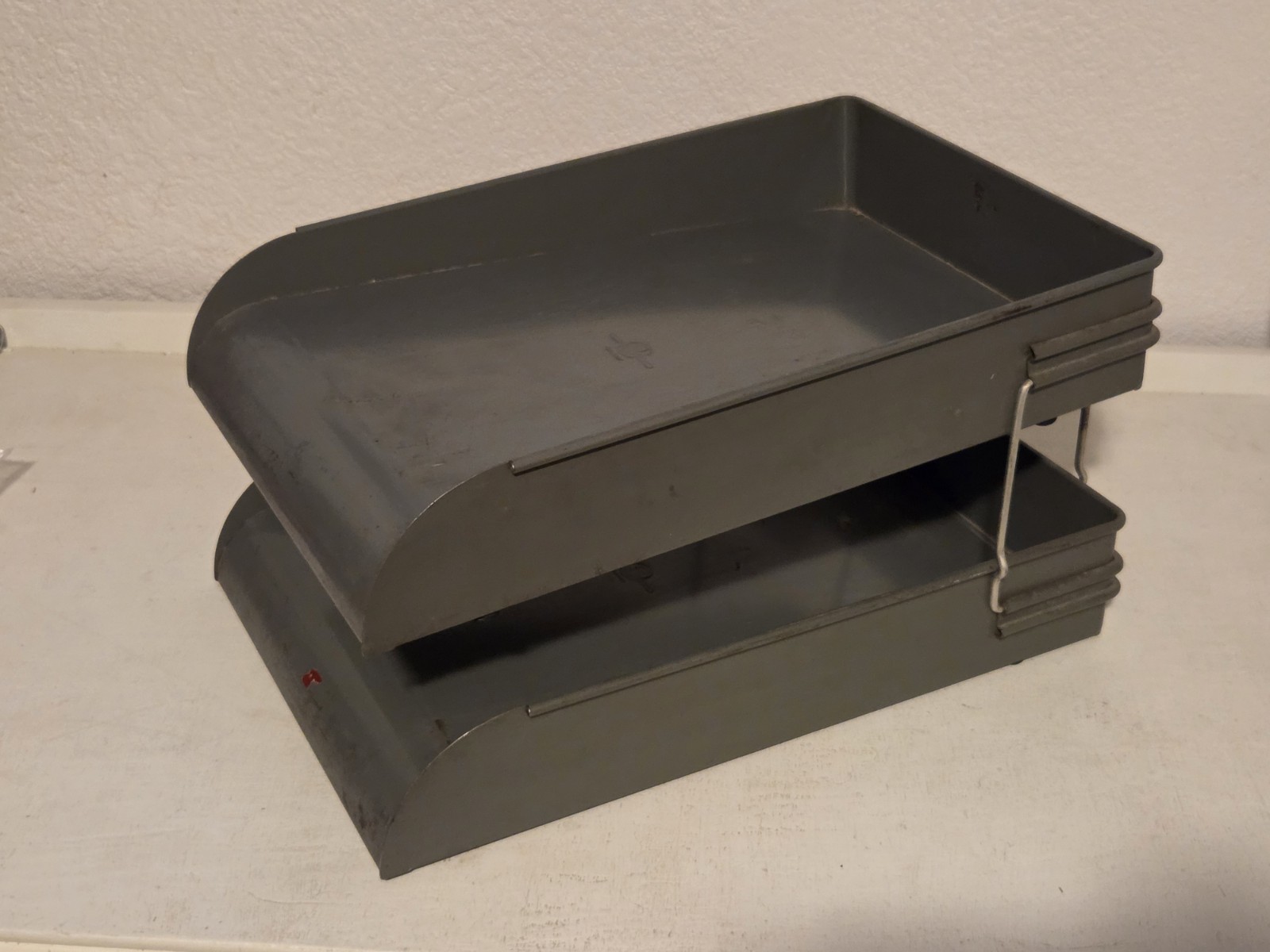 Vintage Globe-Wernicke 2 Tier Metal Paper Tray File Organizer Vintage Gray Green