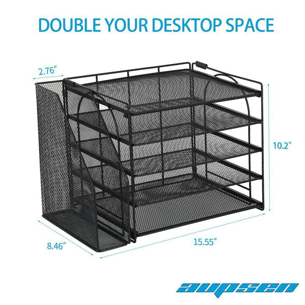 10.2 In. X 15.55 In. Black Desk Accessories Organizer, 5-Tier Letter Tray Paper