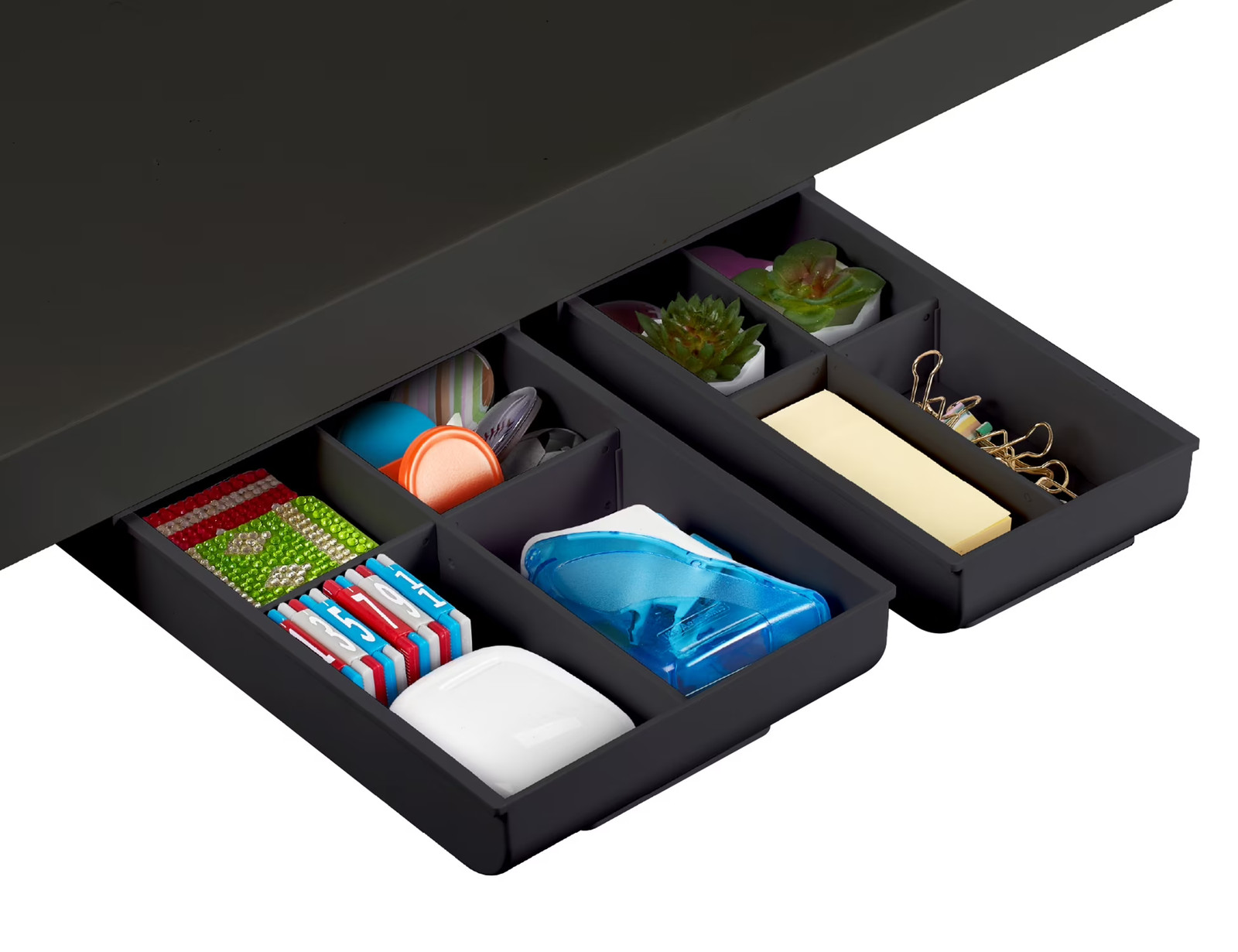 2 Pack Under Desk Drawer Organizer Self Adhesive