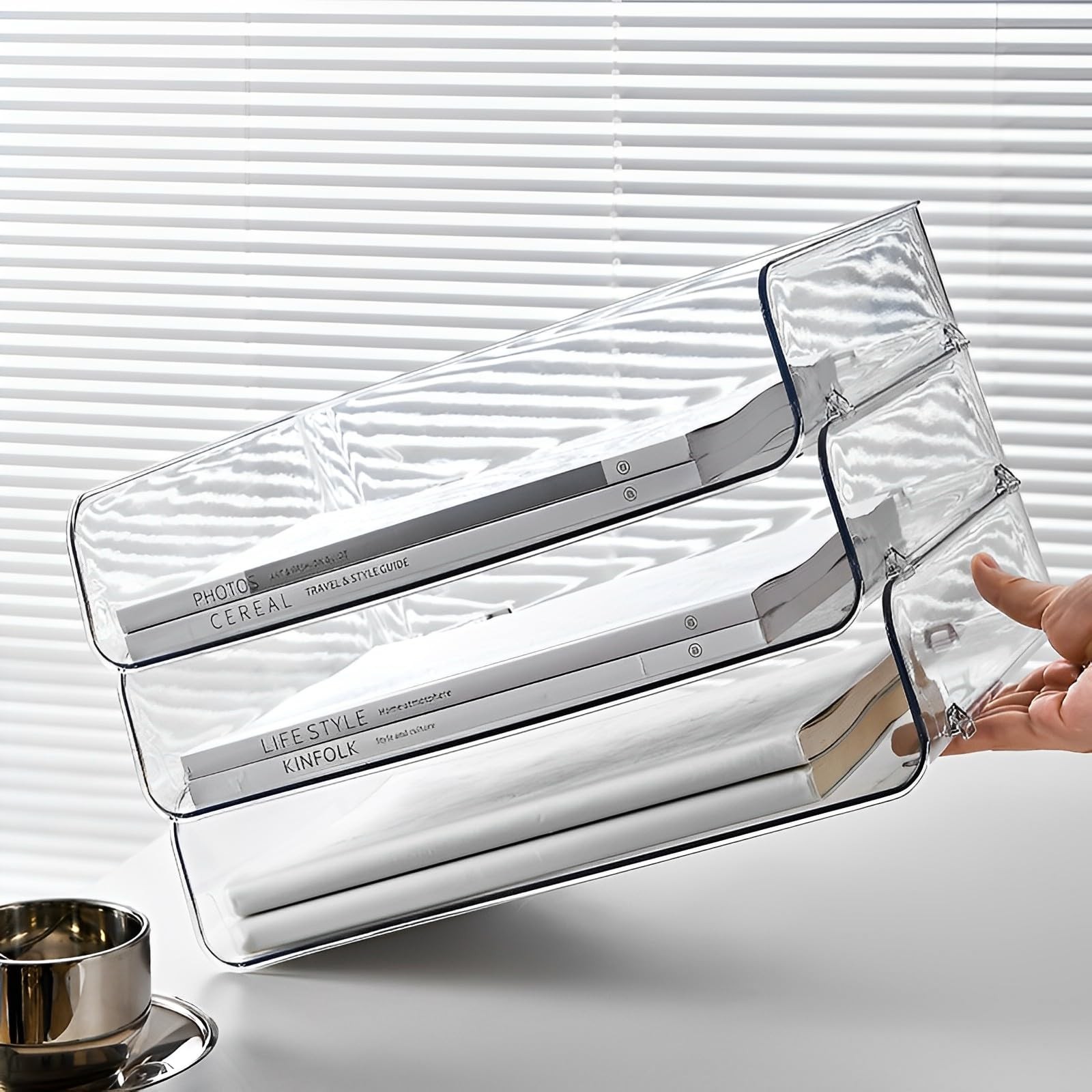 Gagee 4 Pack Paper Organizer for Desk,Stackable 4 Horizontal, Transparent