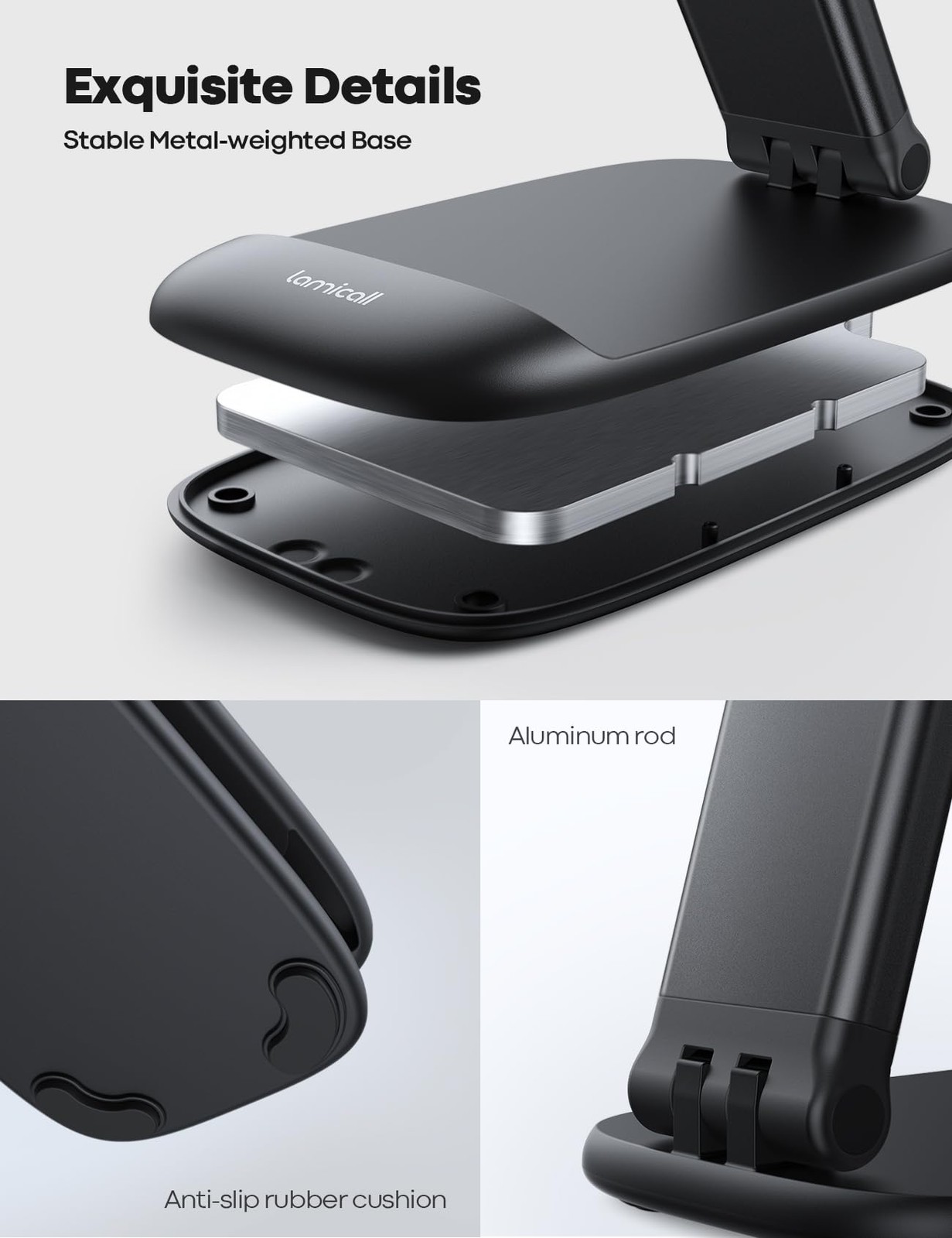 Lamicall Cell Phone Stand for Desk – [Height Adjustable] Foldable 1-Black