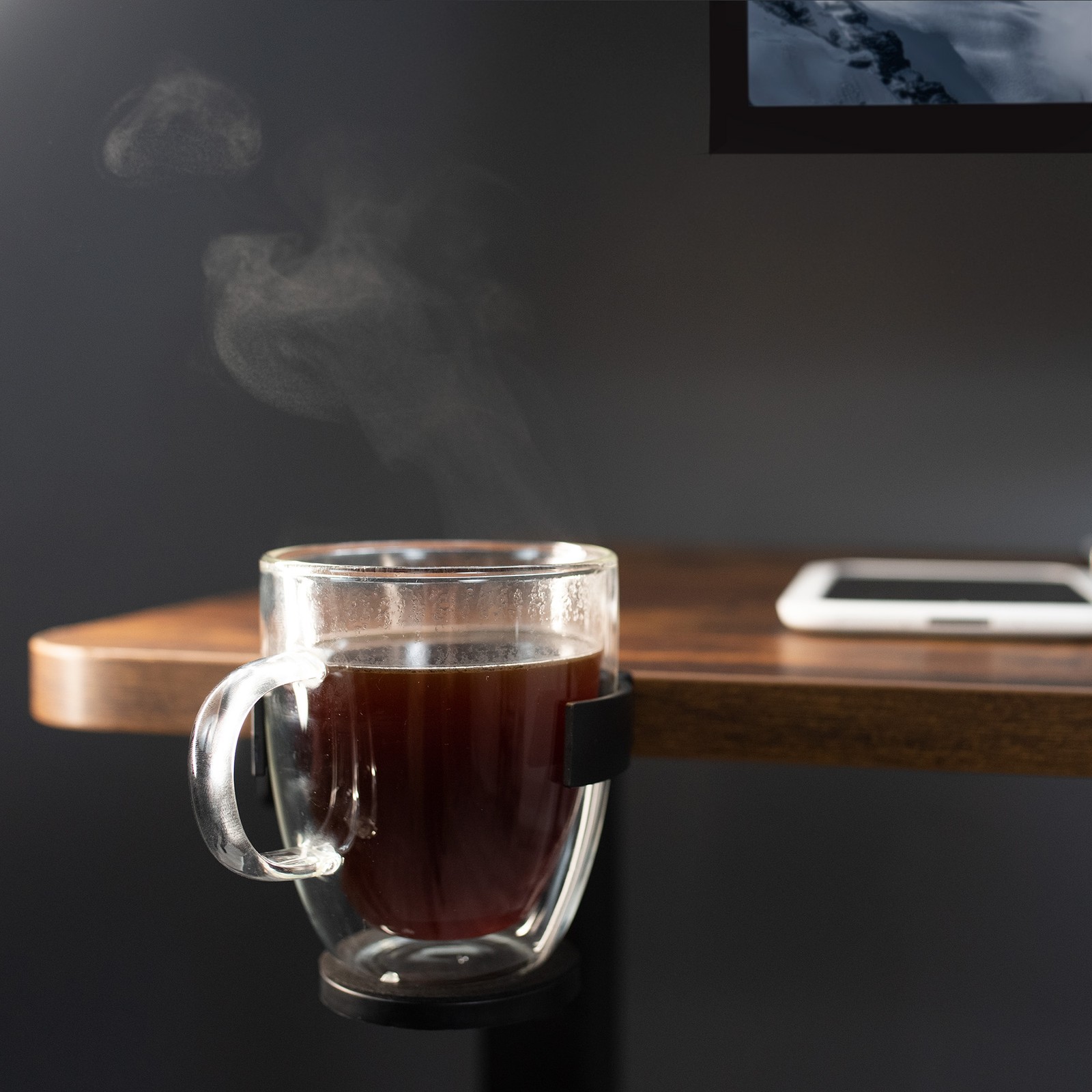 VIVO Black Clamp-on Cup Holder for Desk and Bed Frame, Anti-Spill Drink Support