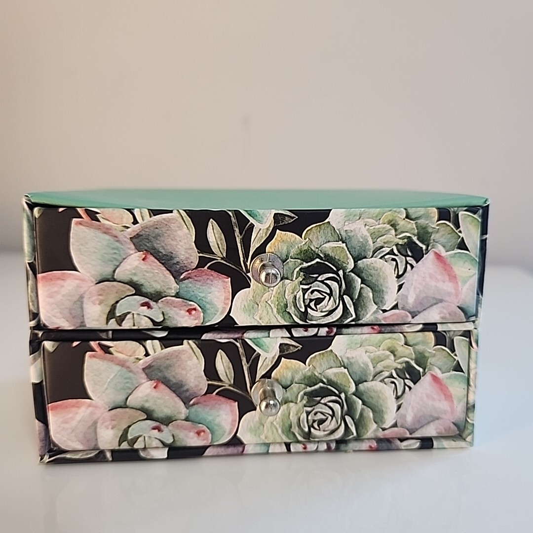 Floral Stationery Storage Box for Desk 2 Drawers 4.25″ long (credit card length)