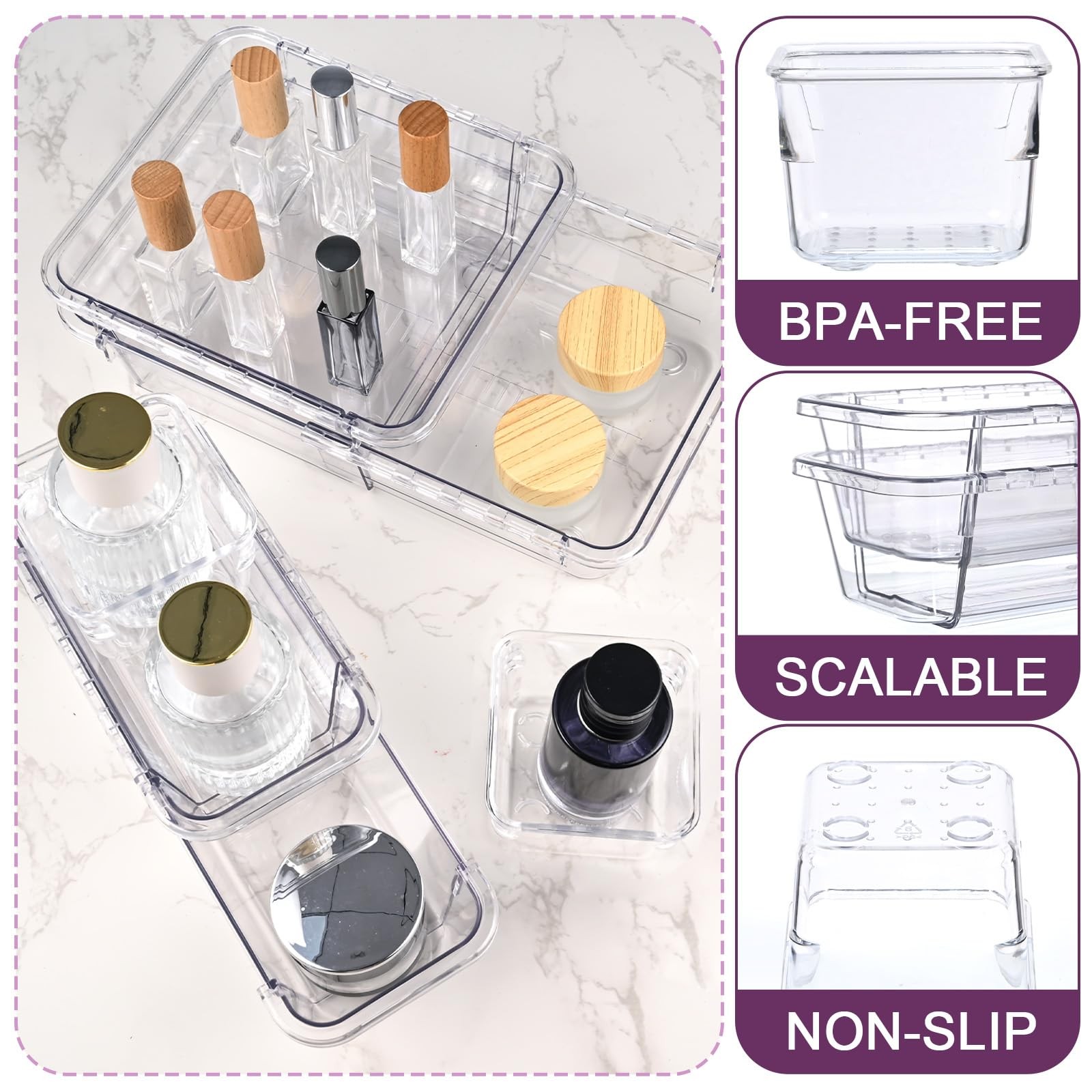 14 Pcs Clear Drawer Organizer, Adjustable Drawer Storage Box, 3-Size Desk Dra…