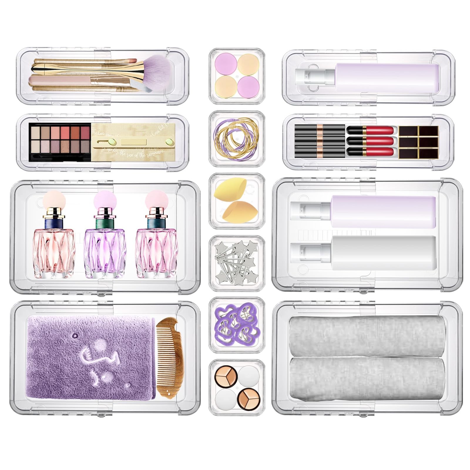 14 Pcs Clear Drawer Organizer, Adjustable Drawer Storage Box, 3-Size Desk Dra…