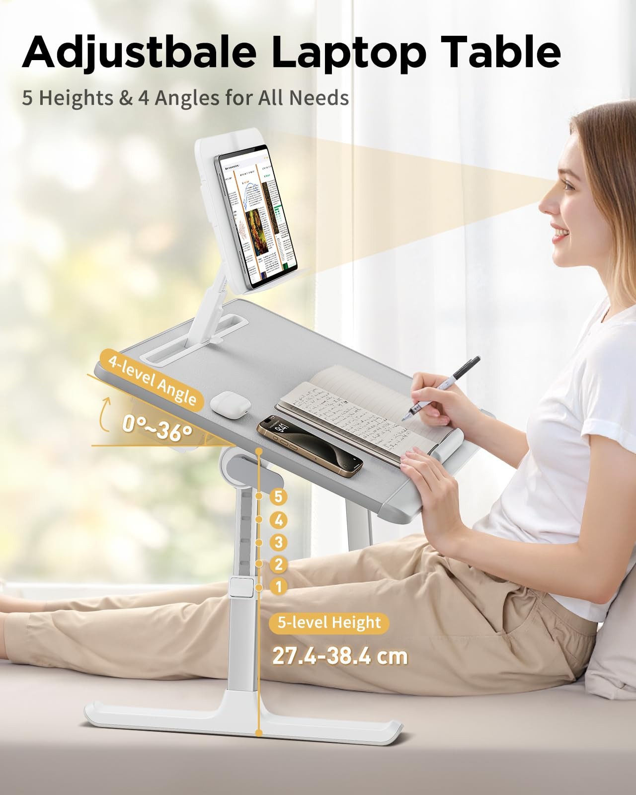 Saiji Laptop Desk For Bed Premium Xxl Extra Large Upgraded Height Angle