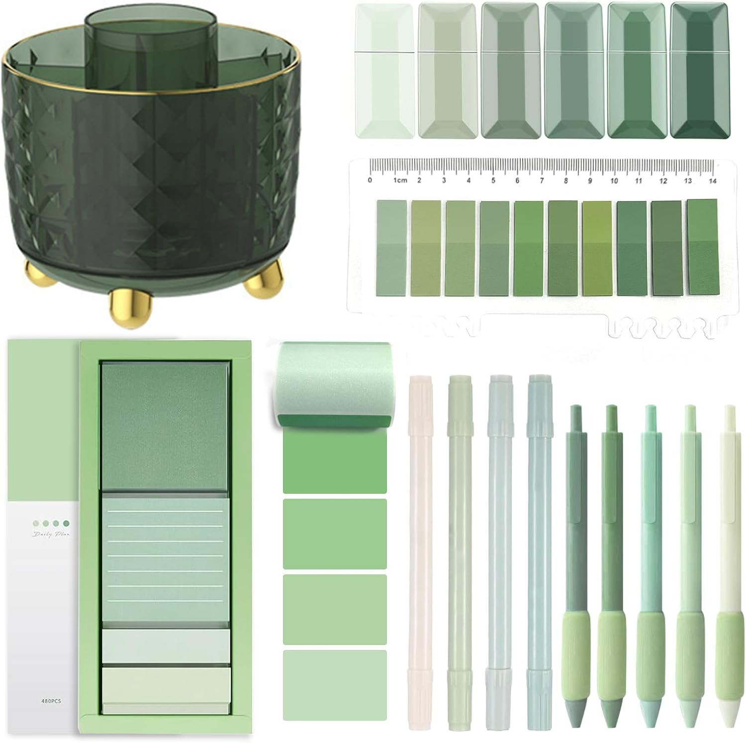 Green Desk Accessories, Sage Green Supplies, Office Stationery Set, Dark Green P