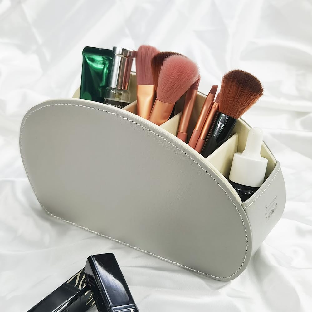 Remote Control Holder Organizer Leather Cases TV Remote 5 Compartments Grey