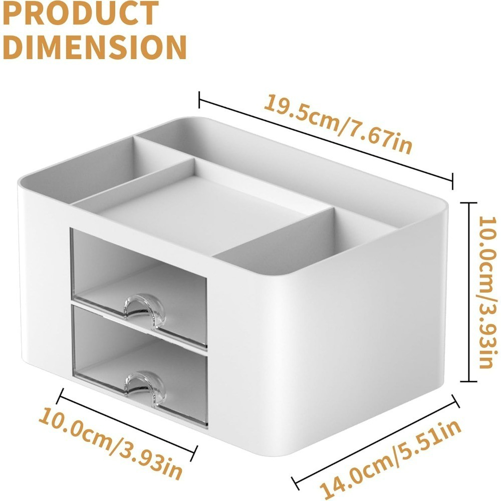 Pen Organizer with 2 Drawers Multi Functional Desk Pencil Holder Office Art