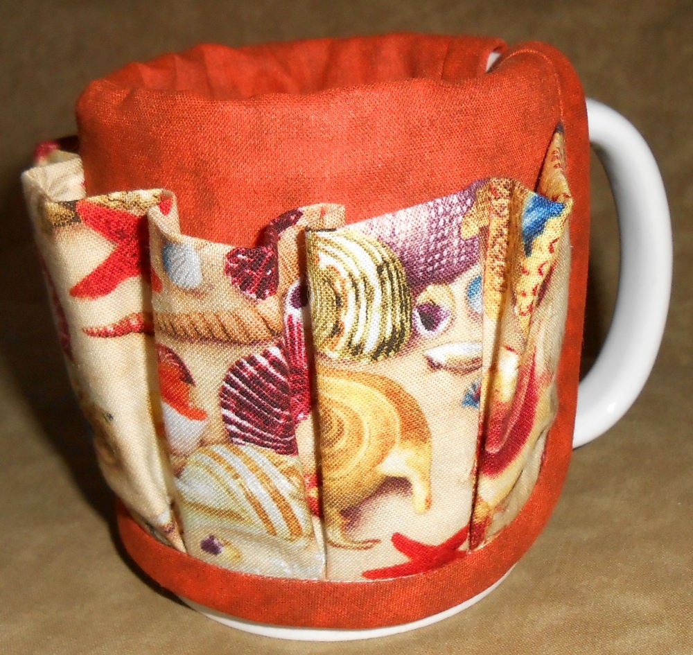 Coffee Cup Caddy Seashells Beach Sand Starfish Pens Pencils Mug Holder Handmade