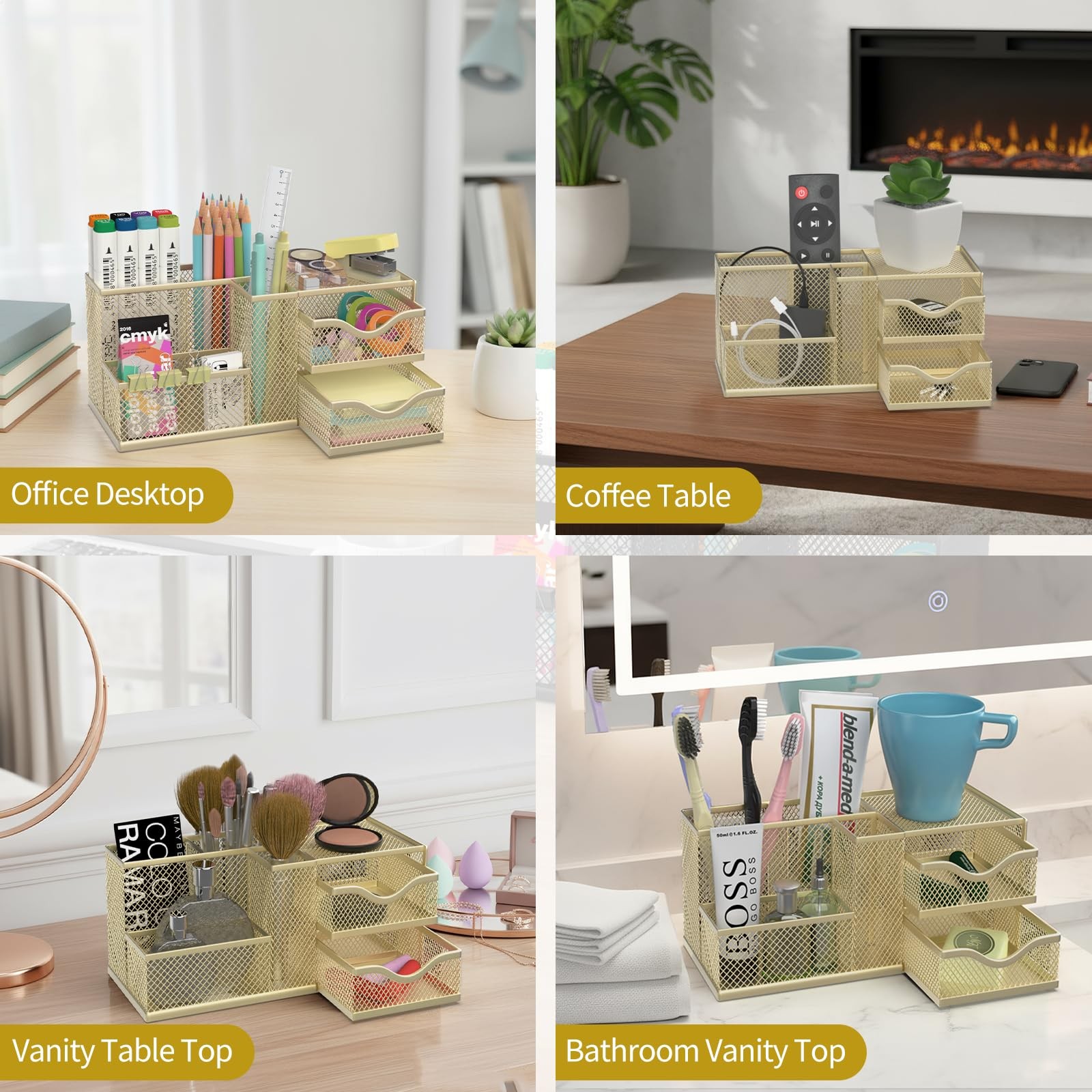 Mesh Desk Organizer, Pen Organizer with 2 Drawers and 5 Compartments, Versati…