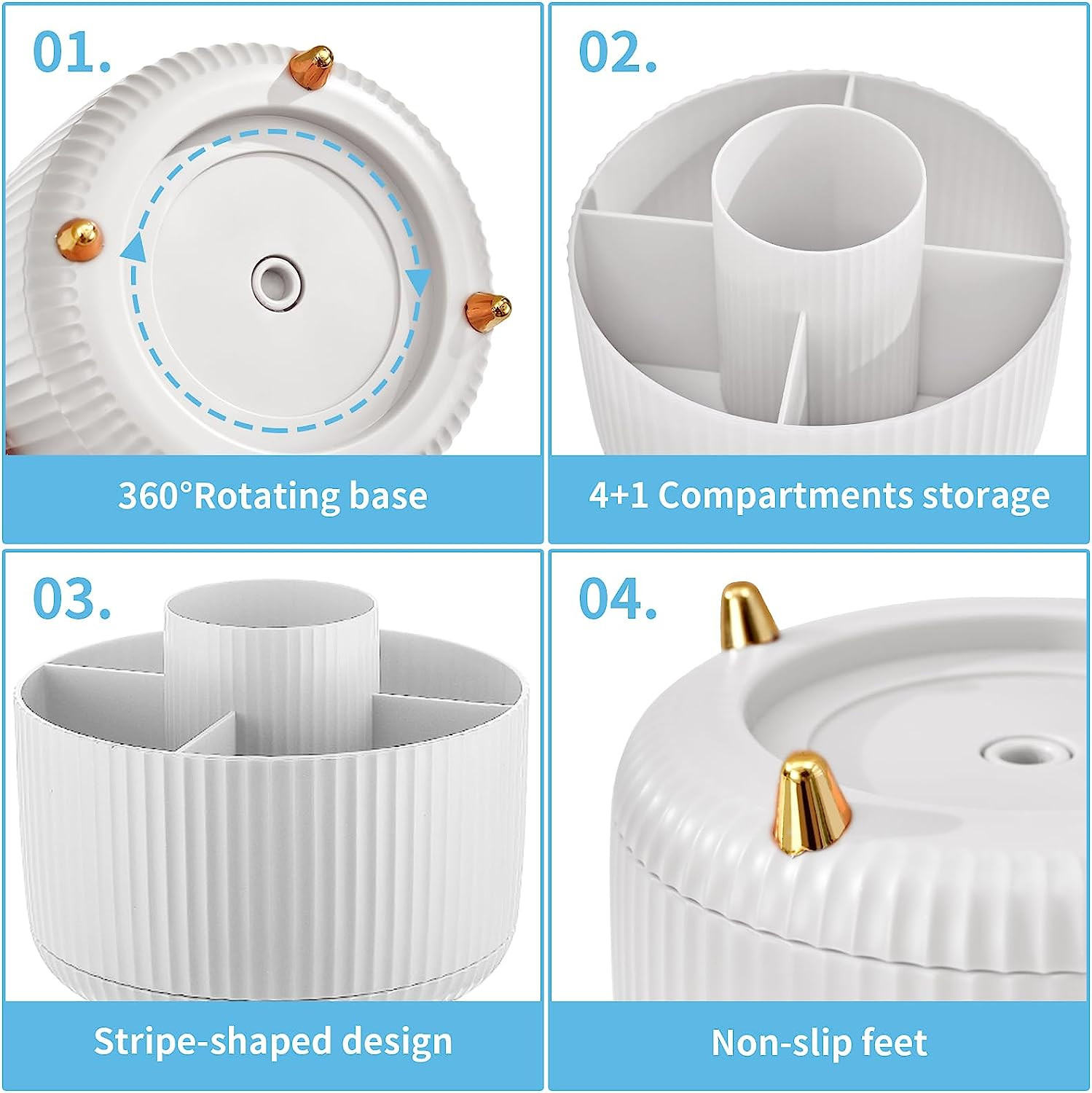 Desk Organizer 360-Degree Rotating Pen Holder With 5 Compartments Pencil Holder