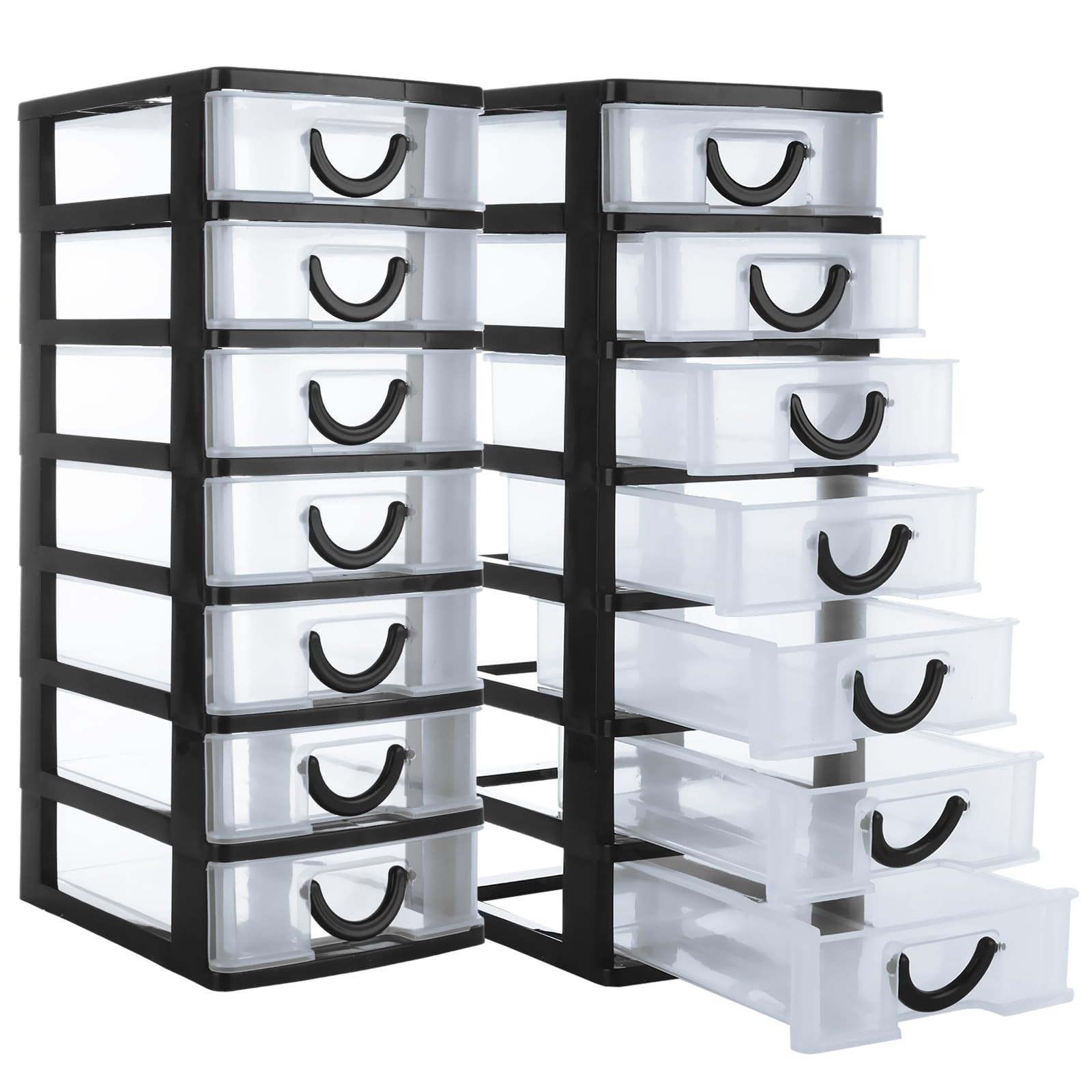 LOLYSIC 2 Pack Plastic Drawers for Desktop Small 7.1×5.1×13.2 inches, black