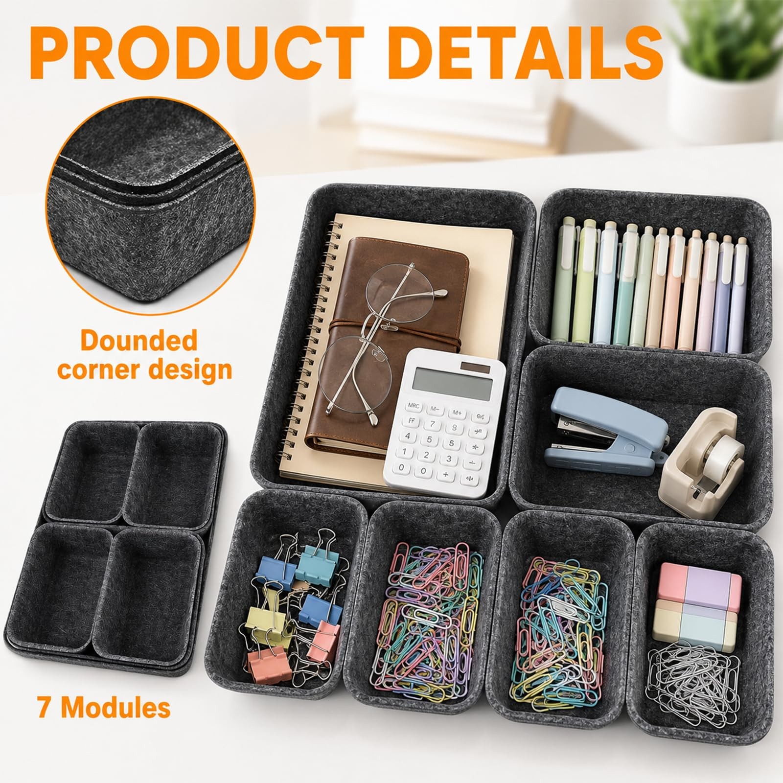 7 Pack Drawer Organizer Compatible with Ikea Alex Drawer Unit, Felt Desk and …