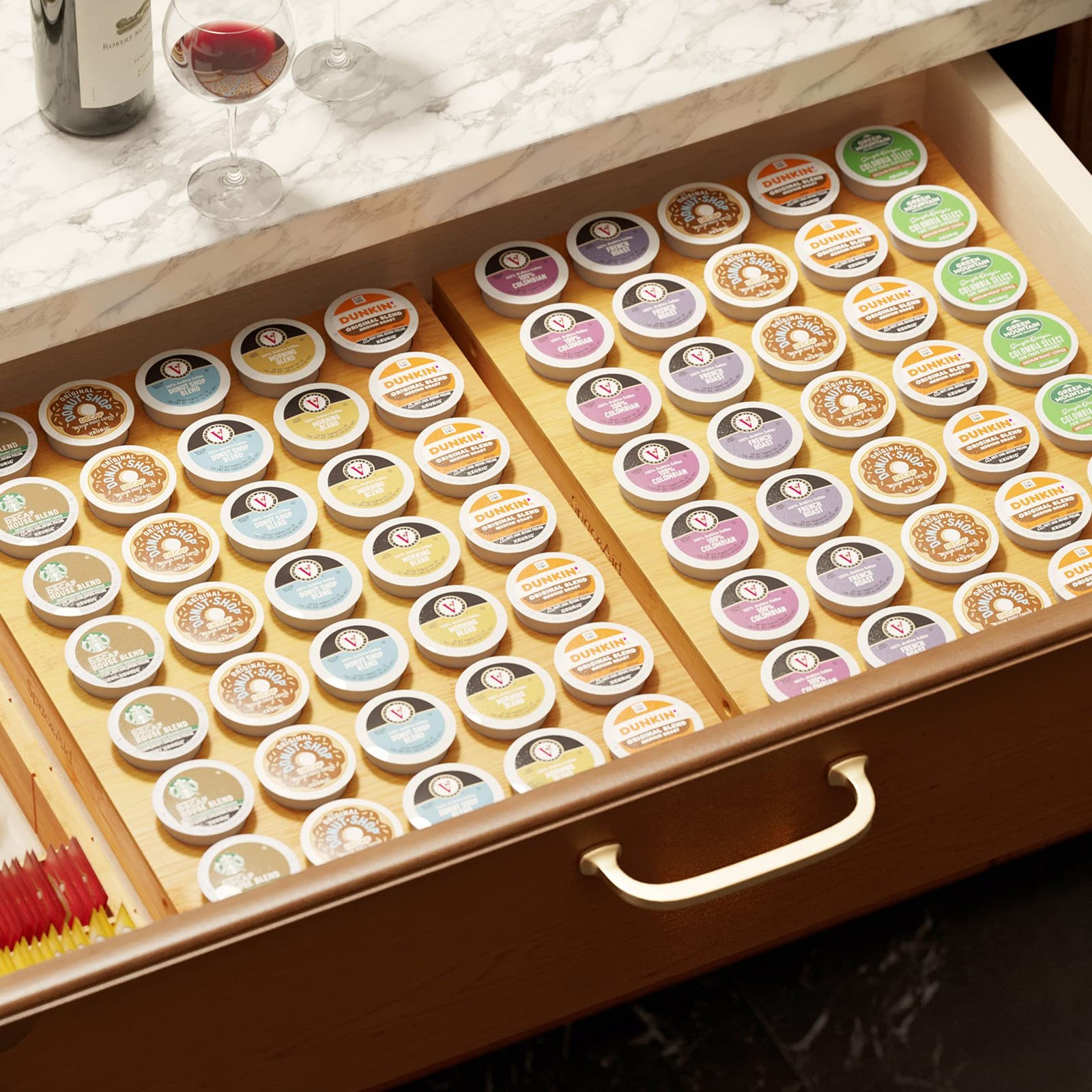 SpaceAid Bamboo K Cup Drawer Organizer Insert, Kitchen K Cups Coffee bamboo