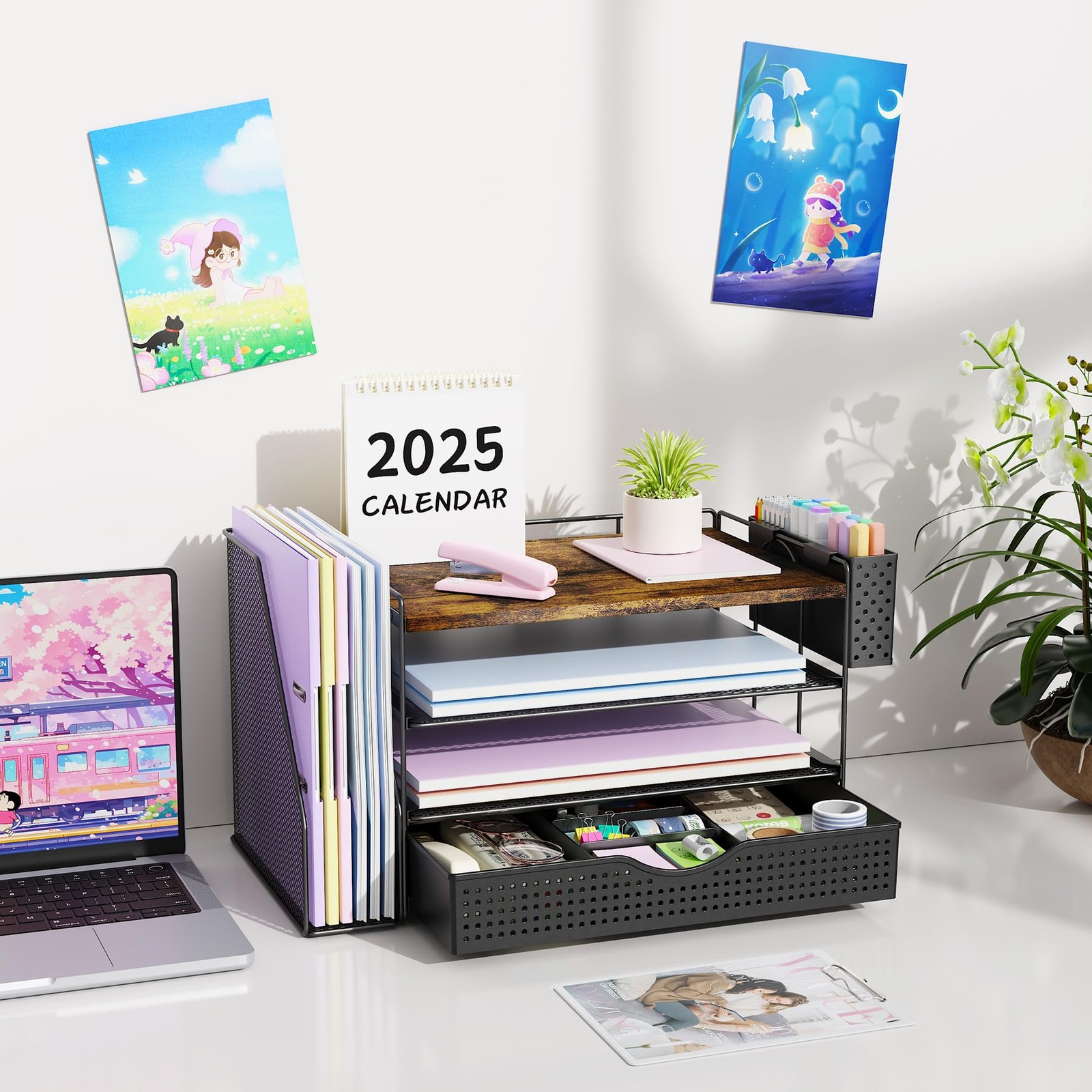 gianotter Wood Desk Organizers and Accessories with File 4T Drawer,