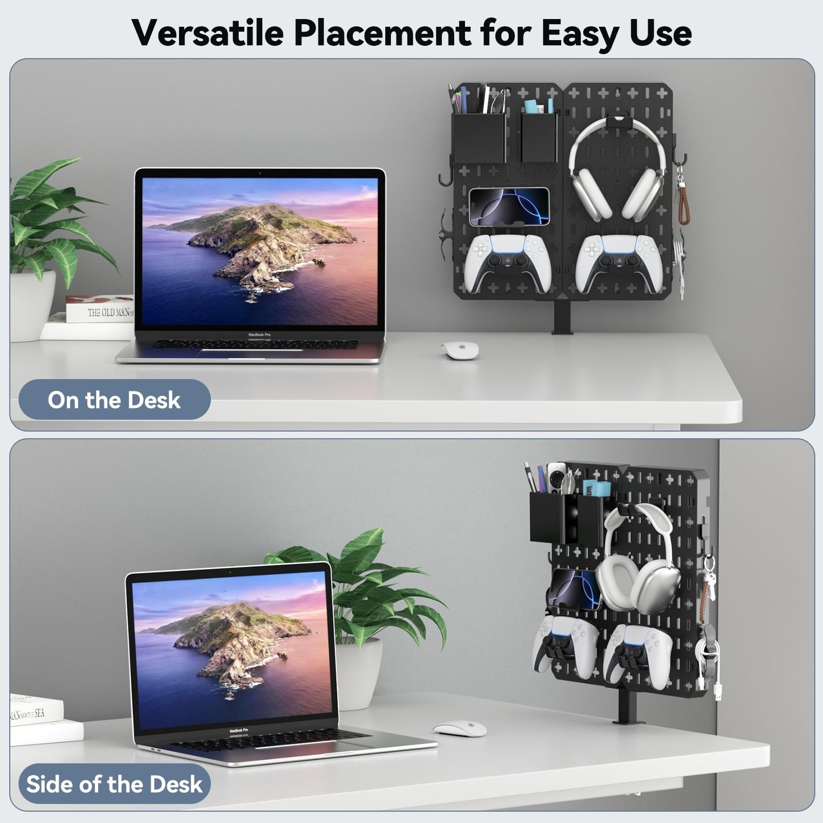 7-in-1 Clamp-On Desk Organizer – No Drill Pegboard with Phone Stand, Pen Holder,