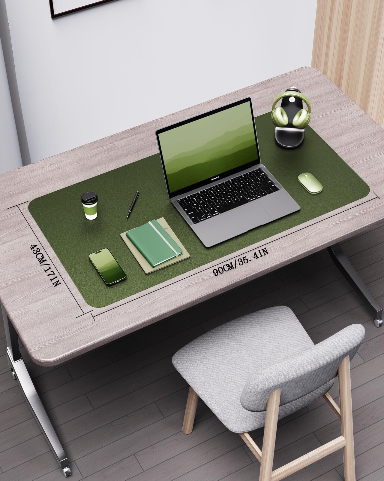Ysagi Double-Sided Desk Pad 35.4X17Leather Desk Mat Eco Cork Desk Pad