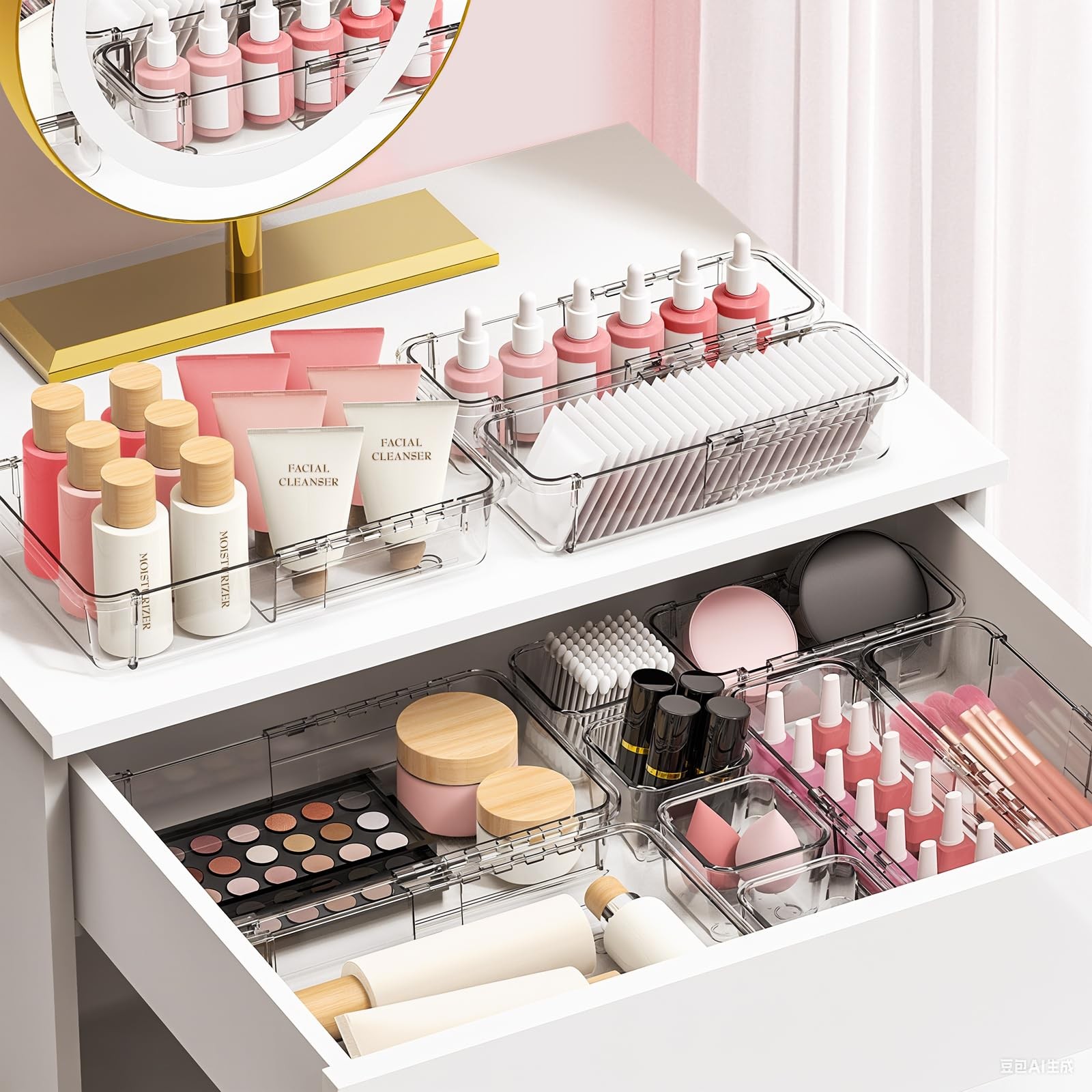 16 Pcs Clear Extendable Drawer Organizer, Adjustable Drawer Storage 3-Size De…