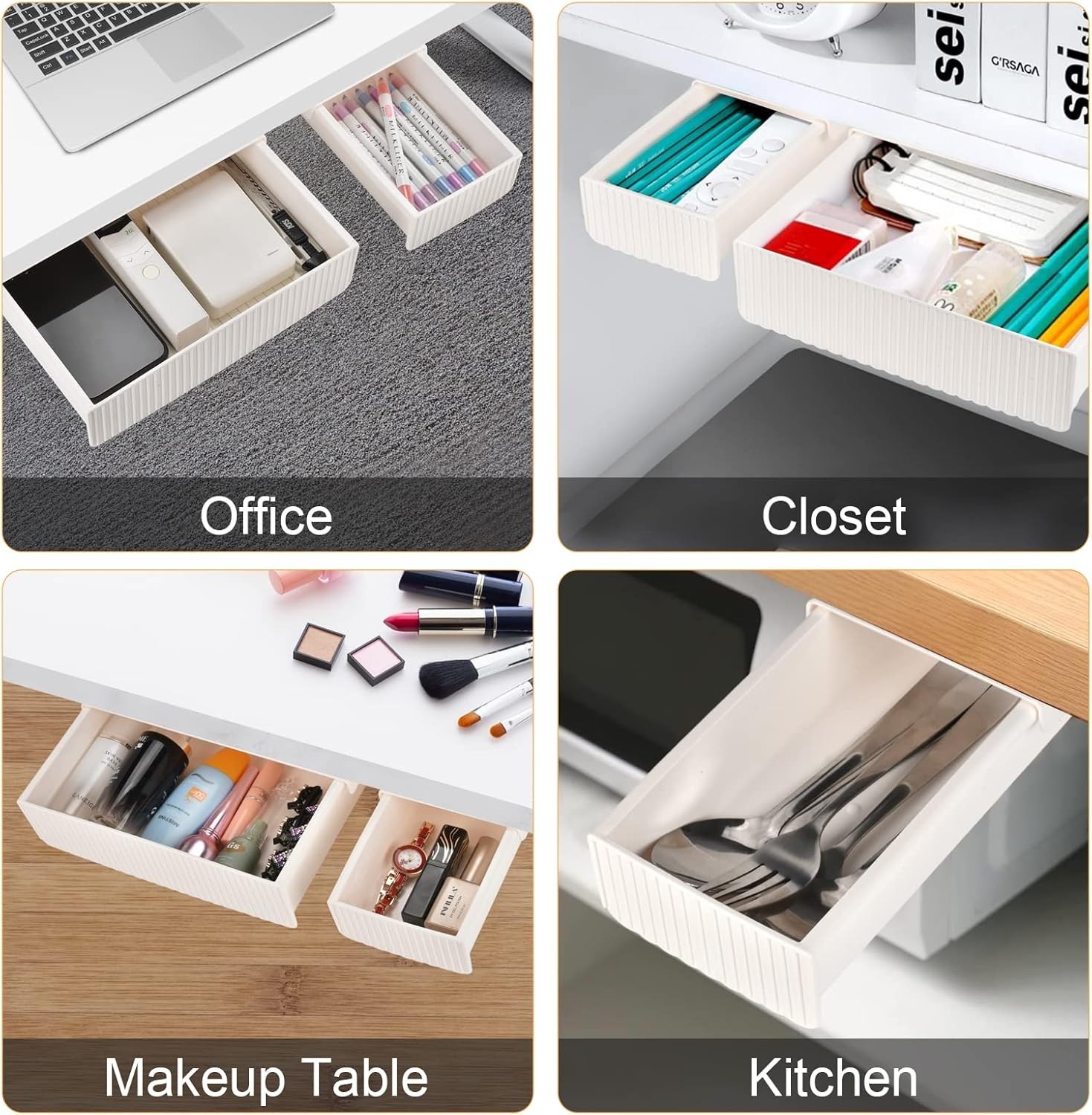 Under Desk Drawer Set – Self-Adhesive, Slide-Out, & Polished White Clean Design