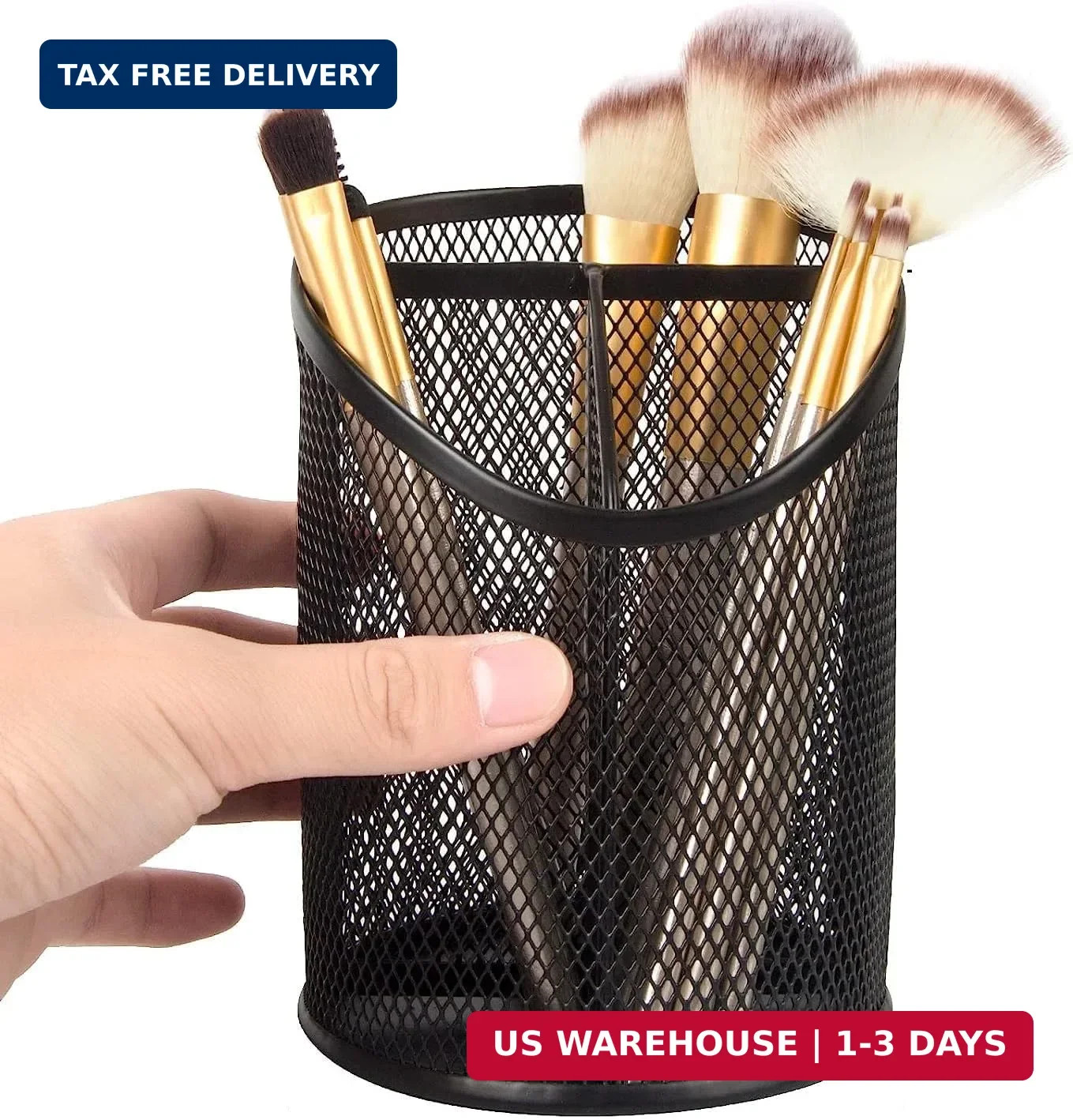 AKOAK Metal Net Pen Holder, Black 3 Compartments Pencil Organizer, Makeup Brush