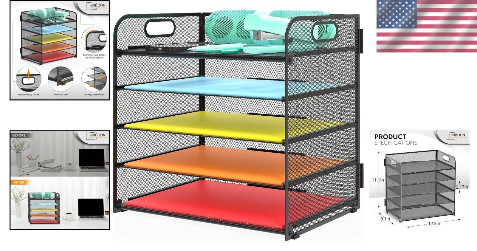 Lightweight Metal 5-Tier Desk Organizer with Pull-Out Trays – Stylish Black