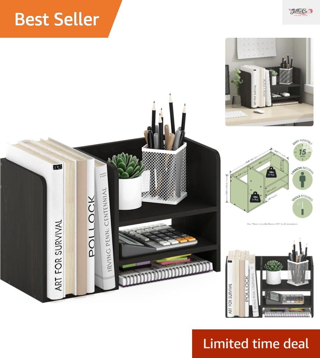 Compact and Lightweight Desktop Organizer with File Holder – Espresso