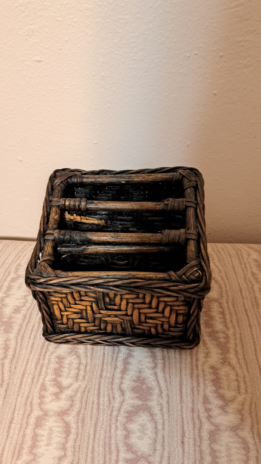 Vintage 4 Pc Woven Bamboo Rattan Wicker Desk Organizer Set Pencil Letter Boho