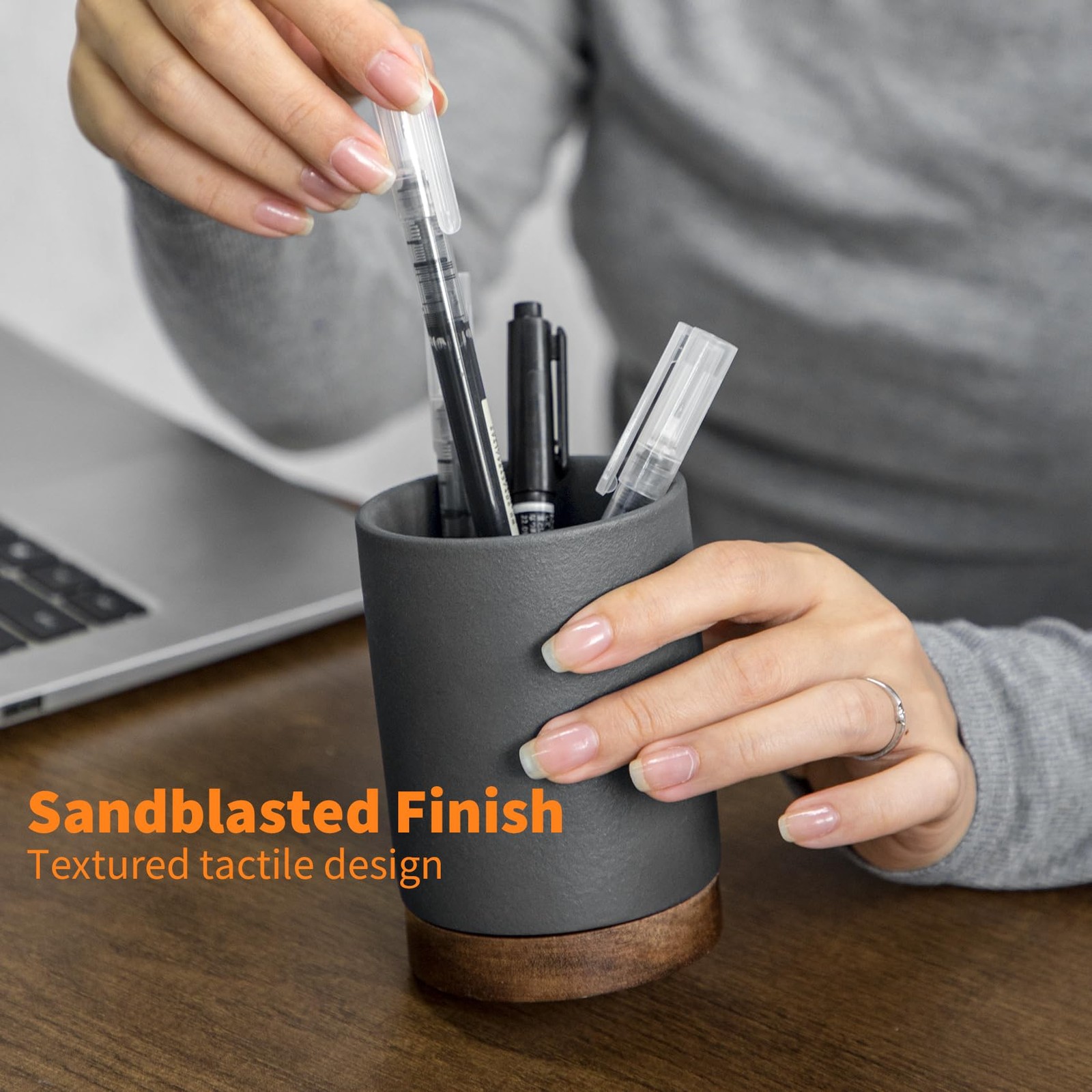 Pen Holder for Desk, Ceramic Pencil Organizer & Makeup Brush Holder, Office D…