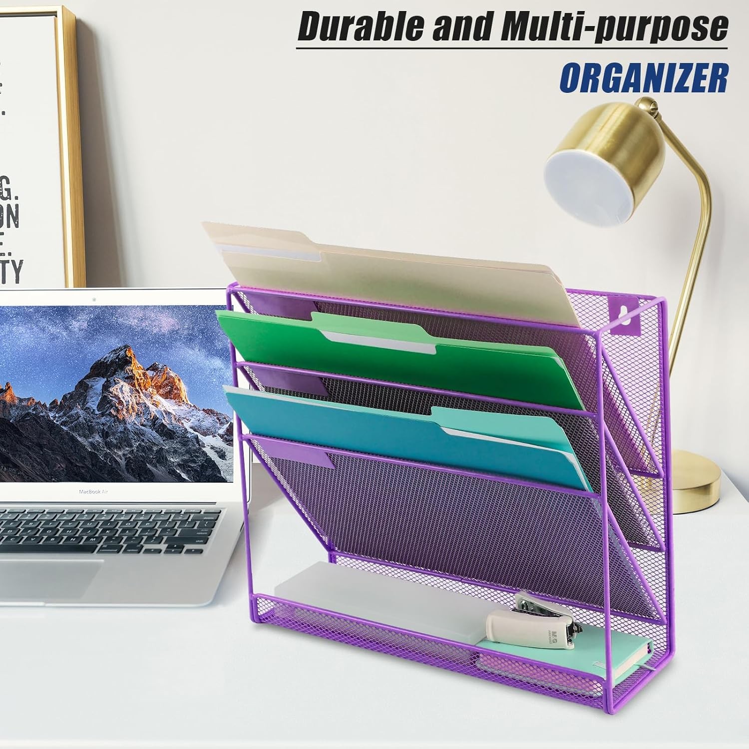 Desk File Organizer Mesh 4-Tier Hanging Wall Mount Document Organization Stand