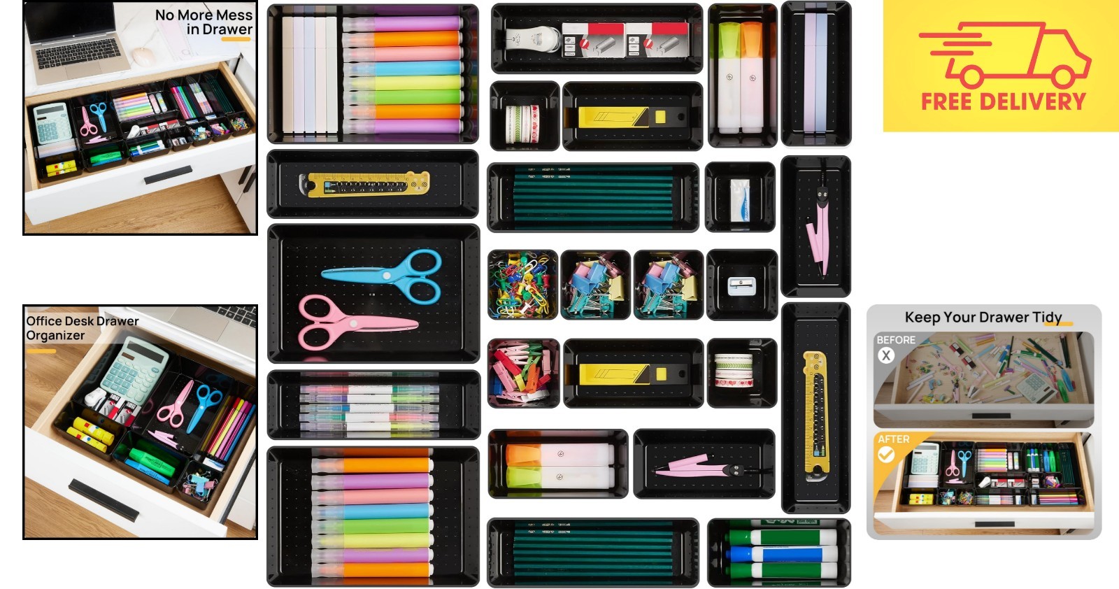 Chic 25 PCS Drawer Organizer Set – Glossy Finish, Easy to Assemble, Space-Saving