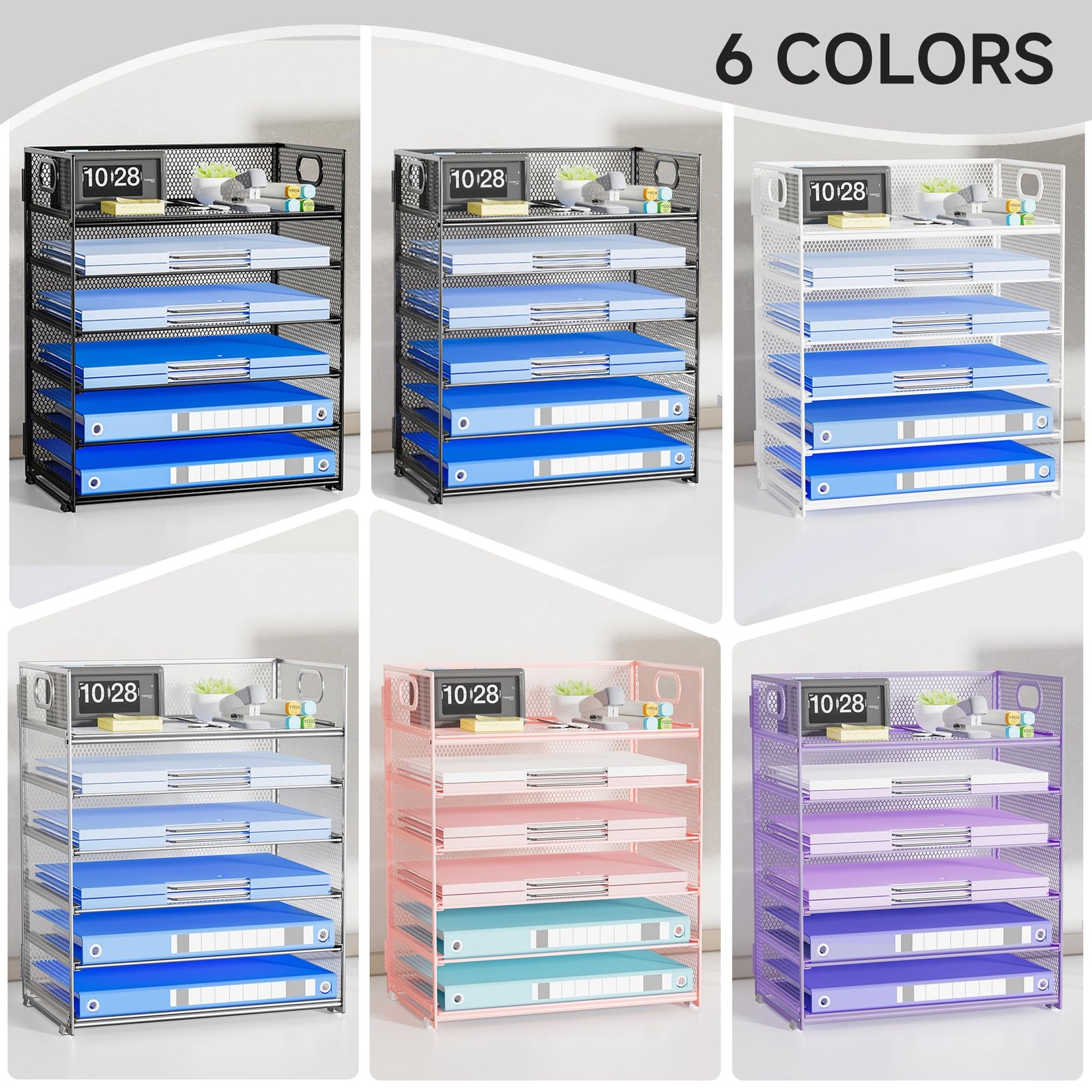 6-Tier Paper Organizer for Desk with Handle, Heavy Duty Metal File Organizer …