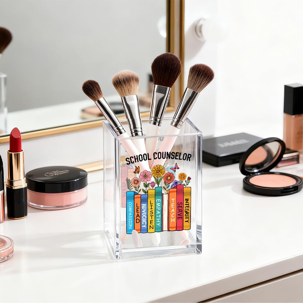 School Counselor Acrylic Pen Holder Cosmetic Organizer, Fun Pencil Pen Holder…