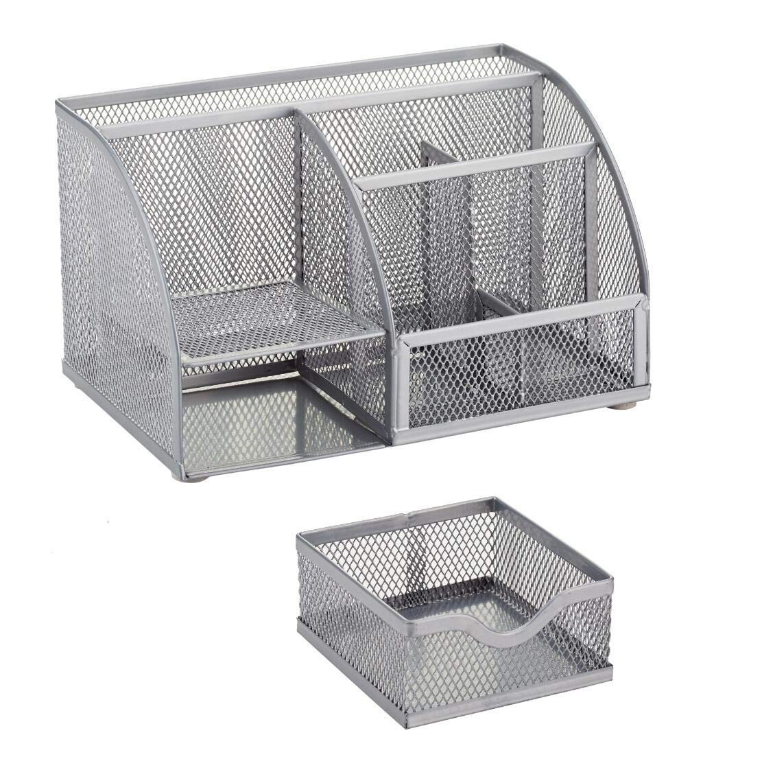 Annova Mesh Desk Organizer Office with 7 Compartments + Drawer/Desk Silver