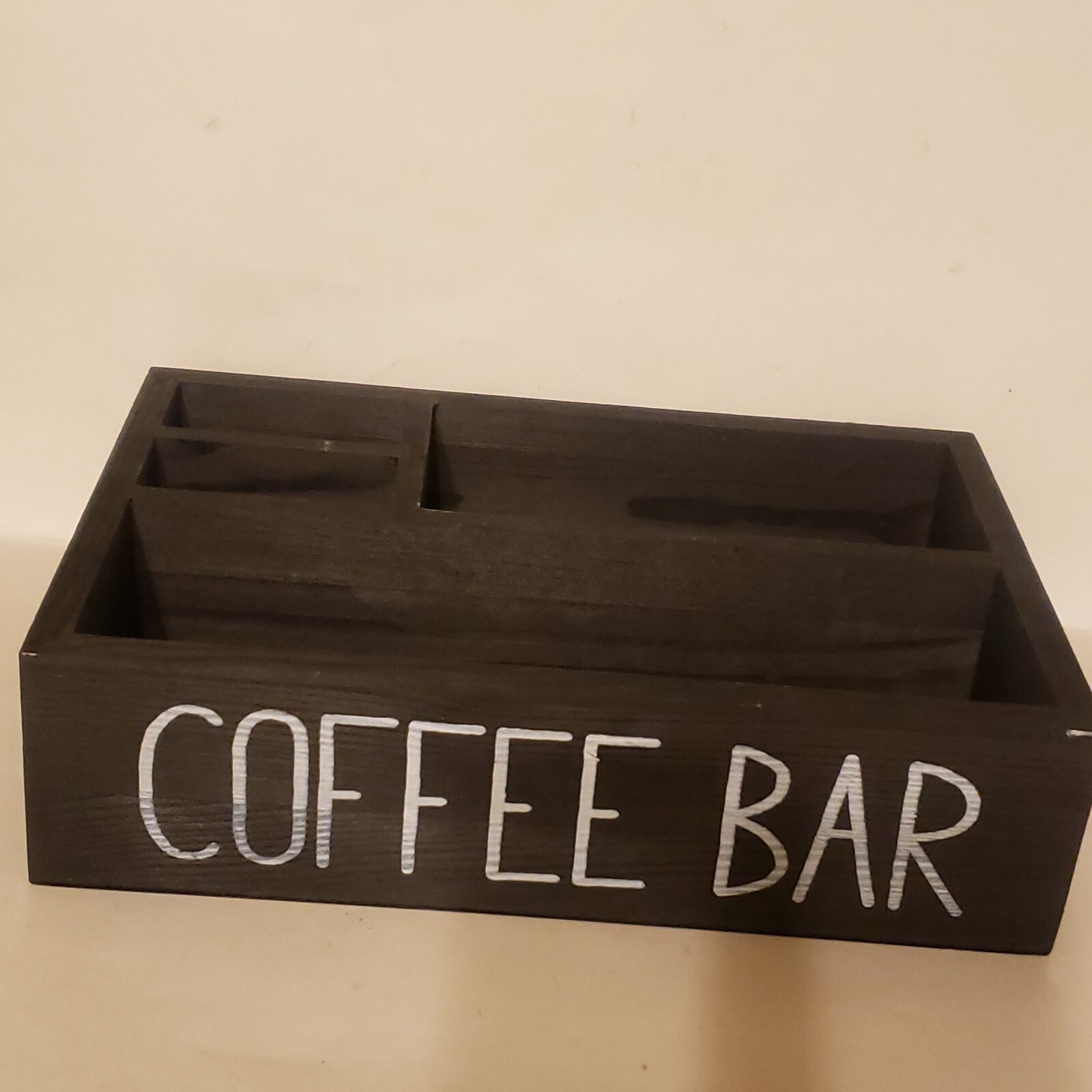 “Coffee Bar” Rustic Wooden Coffee Organizer 12x8x3 Art Deco Storage Display