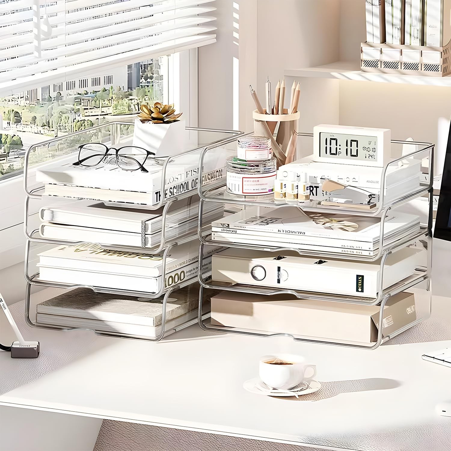 4-Tier Organizer for Desk, Stackable Desk Organizer Tray, Ideal for Office Su…