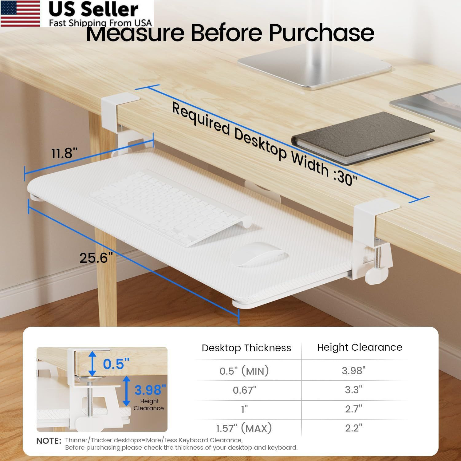 NearHub Large Keyboard Tray Under Desk Slide Out with Extra Sturdy C White